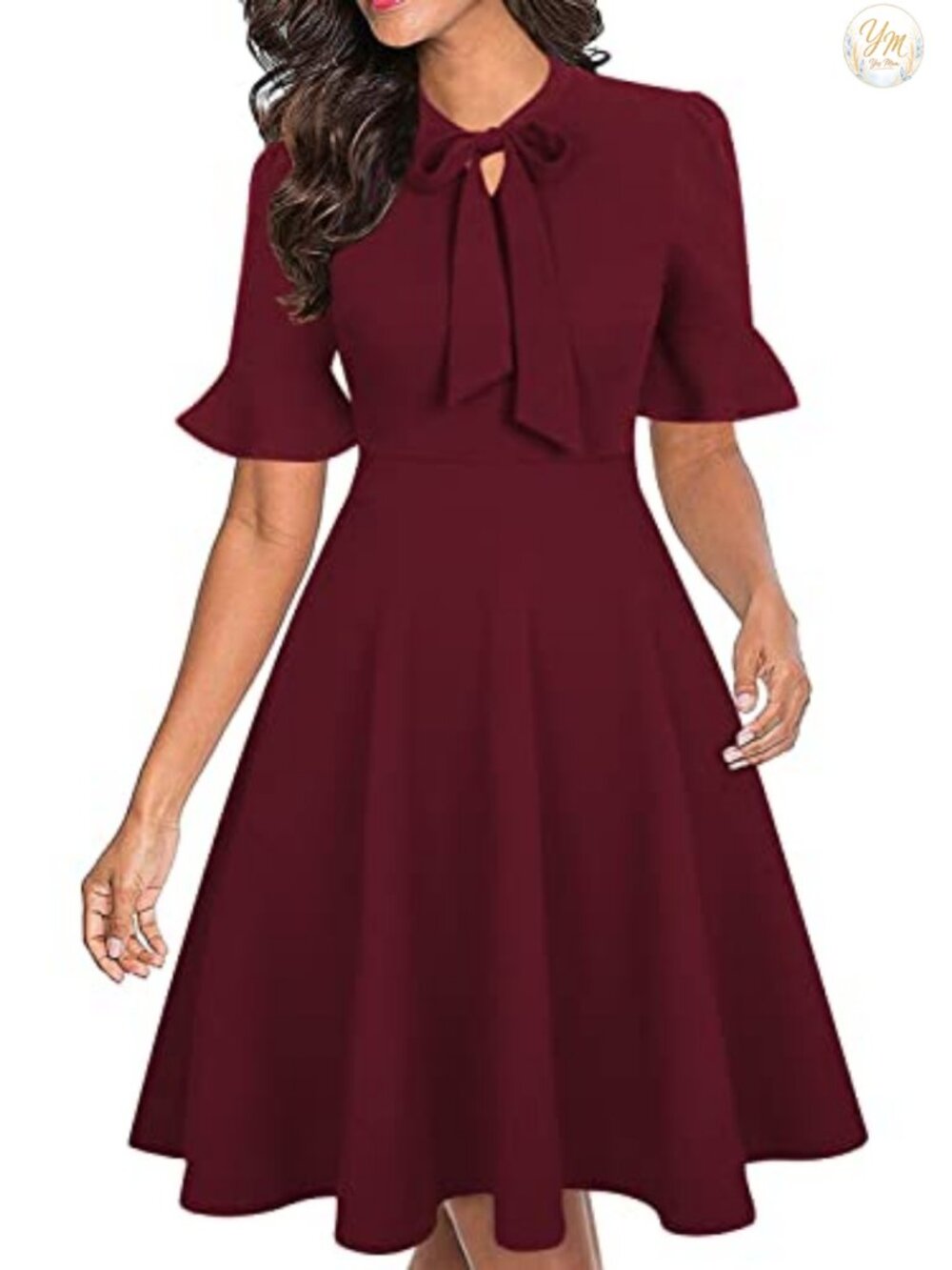 Womens Floral Ruffle Sleeve A-Line Midi Dress Wear to Work Church Guest